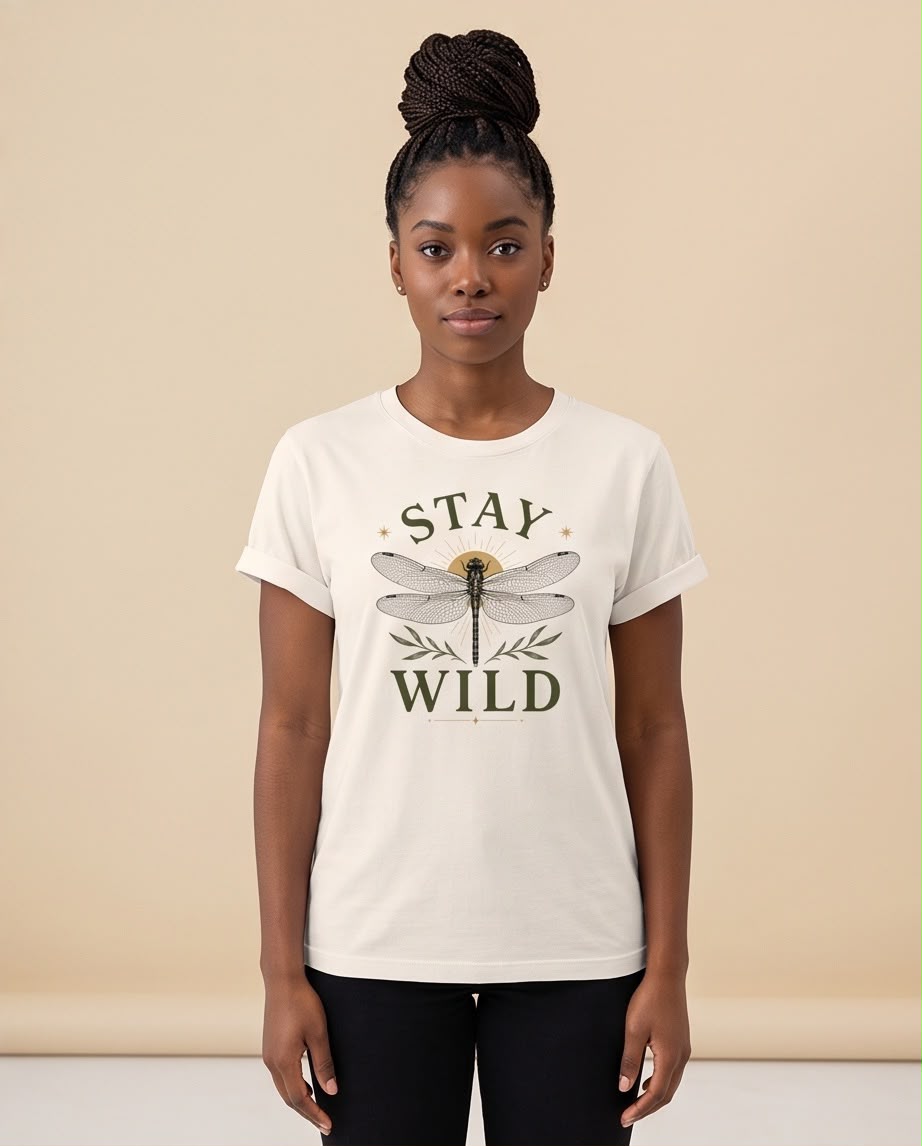 Camiseta Mujer Stay Wild Libélula Vainilla, vista frontal