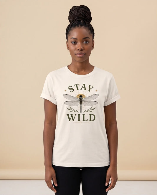 Camiseta Mujer Stay Wild Libélula Vainilla, vista frontal