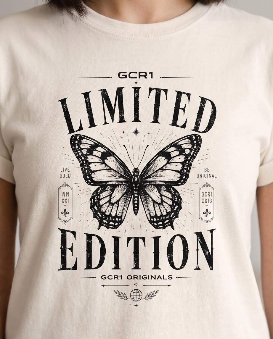 Detalle de mariposa negra y texto Limited Edition