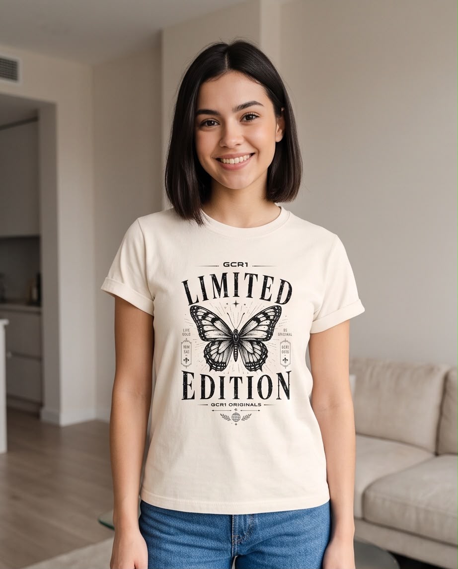 Camiseta Mujer Limited Edition Mariposa Crema, vista frontal