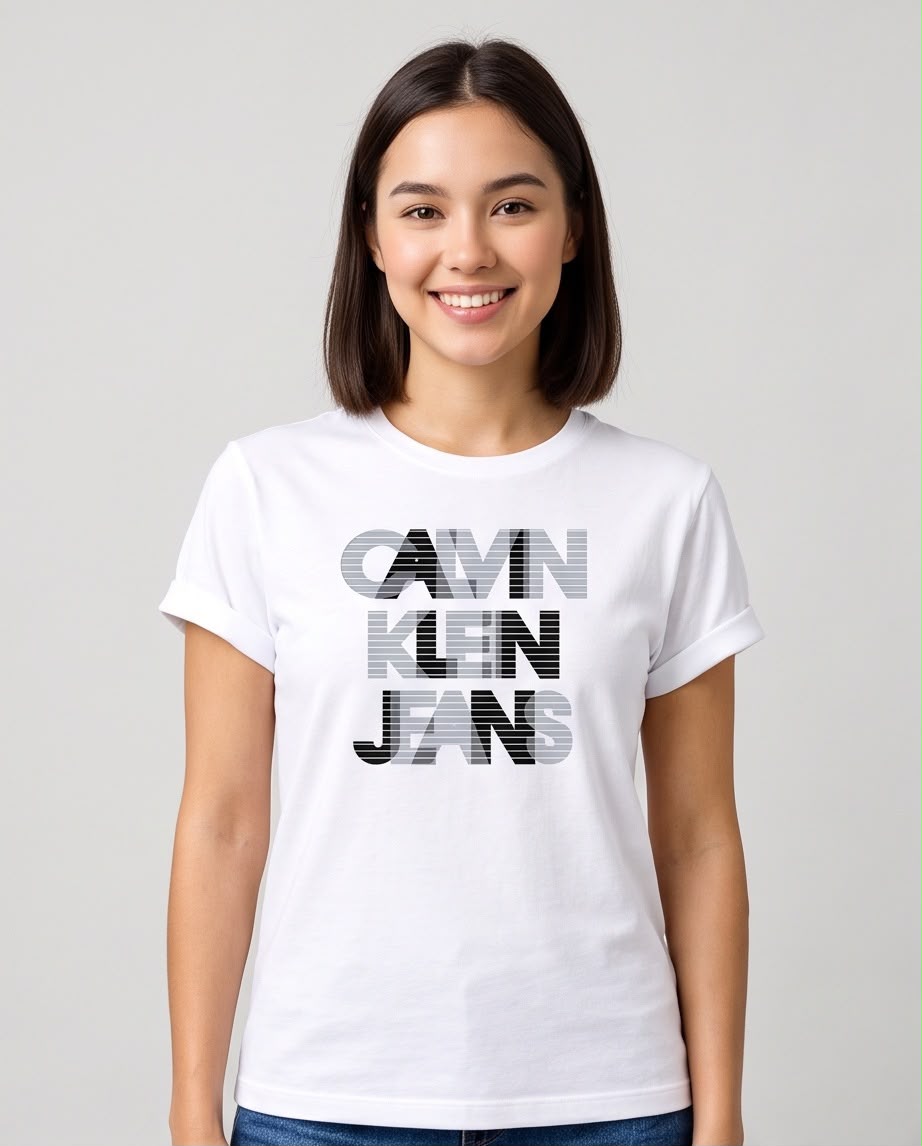 Camiseta Mujer Calvin Klein Jeans Letras Rayadas Blanca, vista frontal