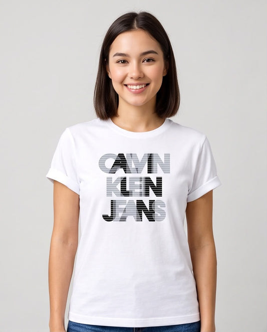 Camiseta Mujer Calvin Klein Jeans Letras Rayadas Blanca, vista frontal