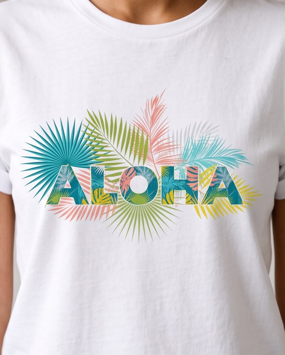 Camiseta blanca Aloha combinada con jeans oscuros