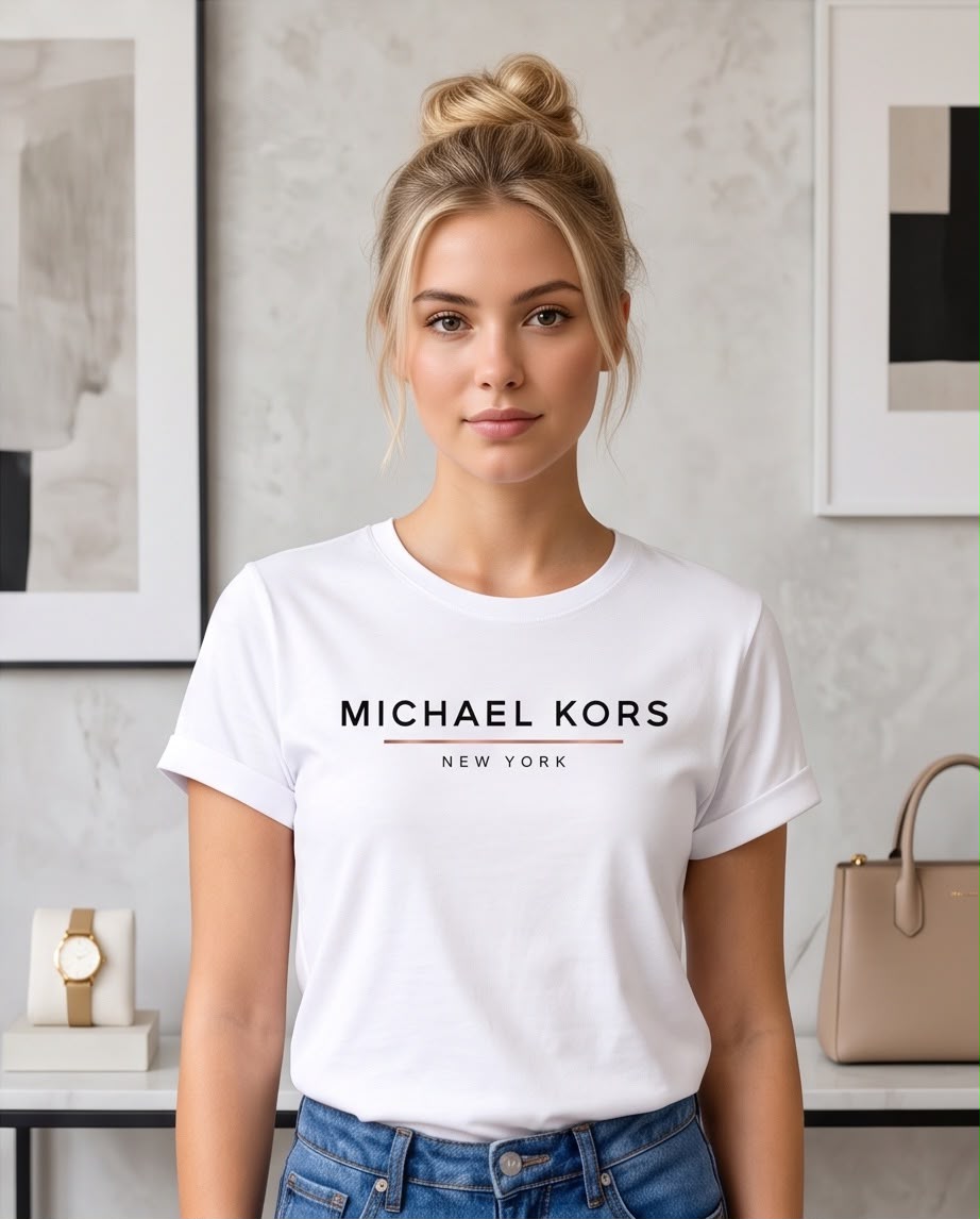 Camiseta mujer Michael Kors New York blanca, vista frontal