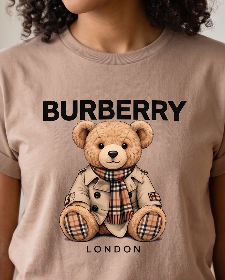 Camiseta mujer Camel con oso Burberry, vista frontal