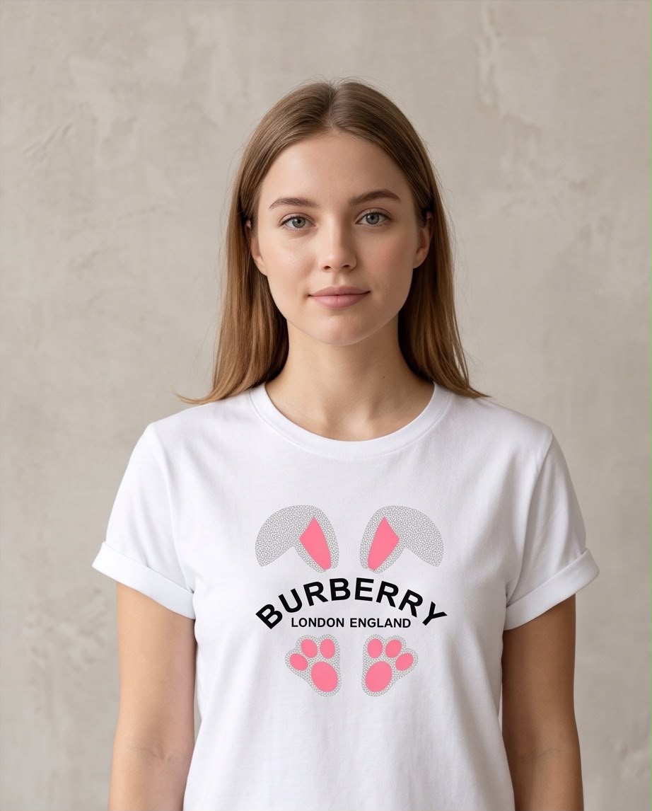 Camiseta mujer Burberry orejas y huellas blanca, look casual de pie