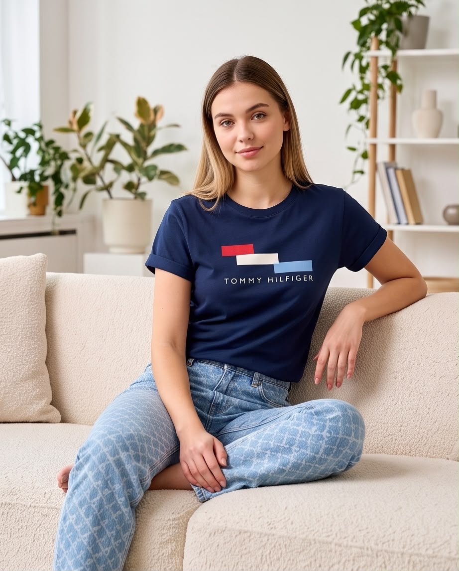 Camiseta Tommy Hilfiger bloques azul Navy, vista lateral