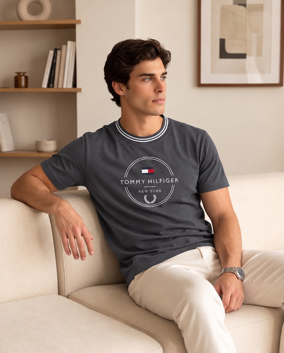 Camiseta Tommy Hilfiger New York circular gris oscuro, vista frontal