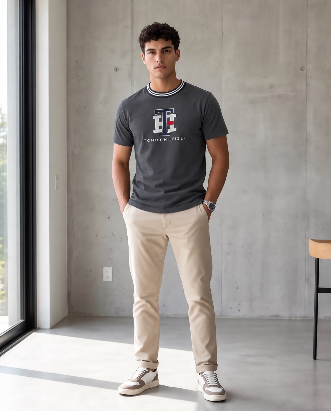 Camiseta Tommy Hilfiger monograma TH gris oscuro, vista frontal