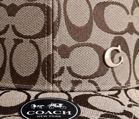Gorra Coach monograma beige con café, vista lateral