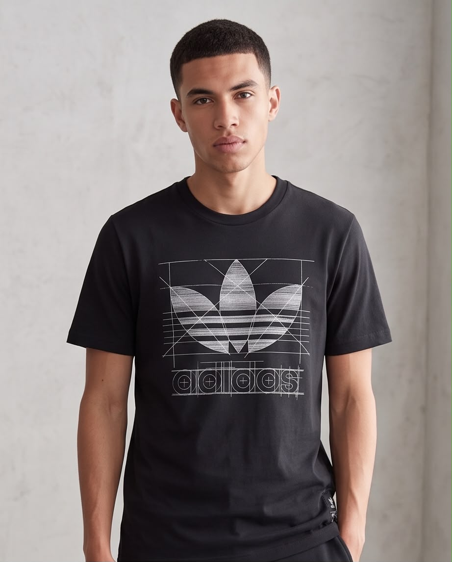 Camiseta Negra adidas Trébol Geométrico Blanco Regular Fit