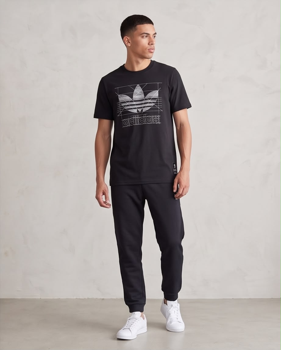 Camiseta Negra adidas Trébol Geométrico Blanco Regular Fit