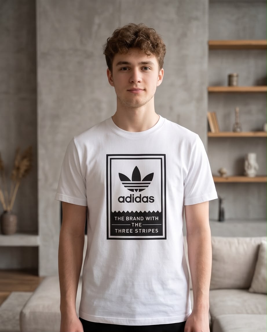 Camiseta Blanca con Estampado adidas Negro Regular Fit