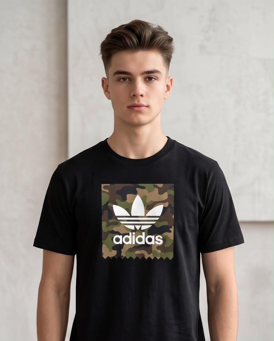 Camiseta Negra con Estampado adidas Camuflado Regular Fit