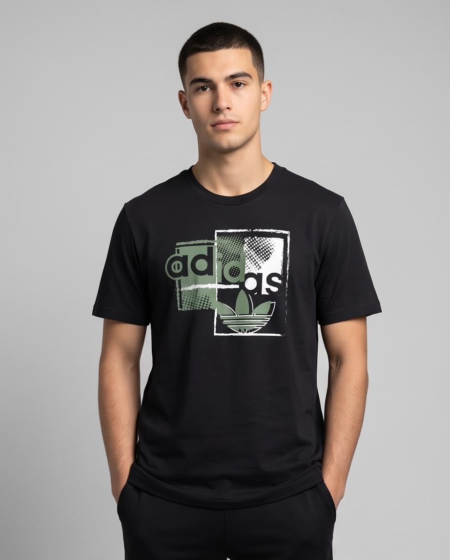 Camiseta Negra adidas Collage Verde y Blanco Regular Fit