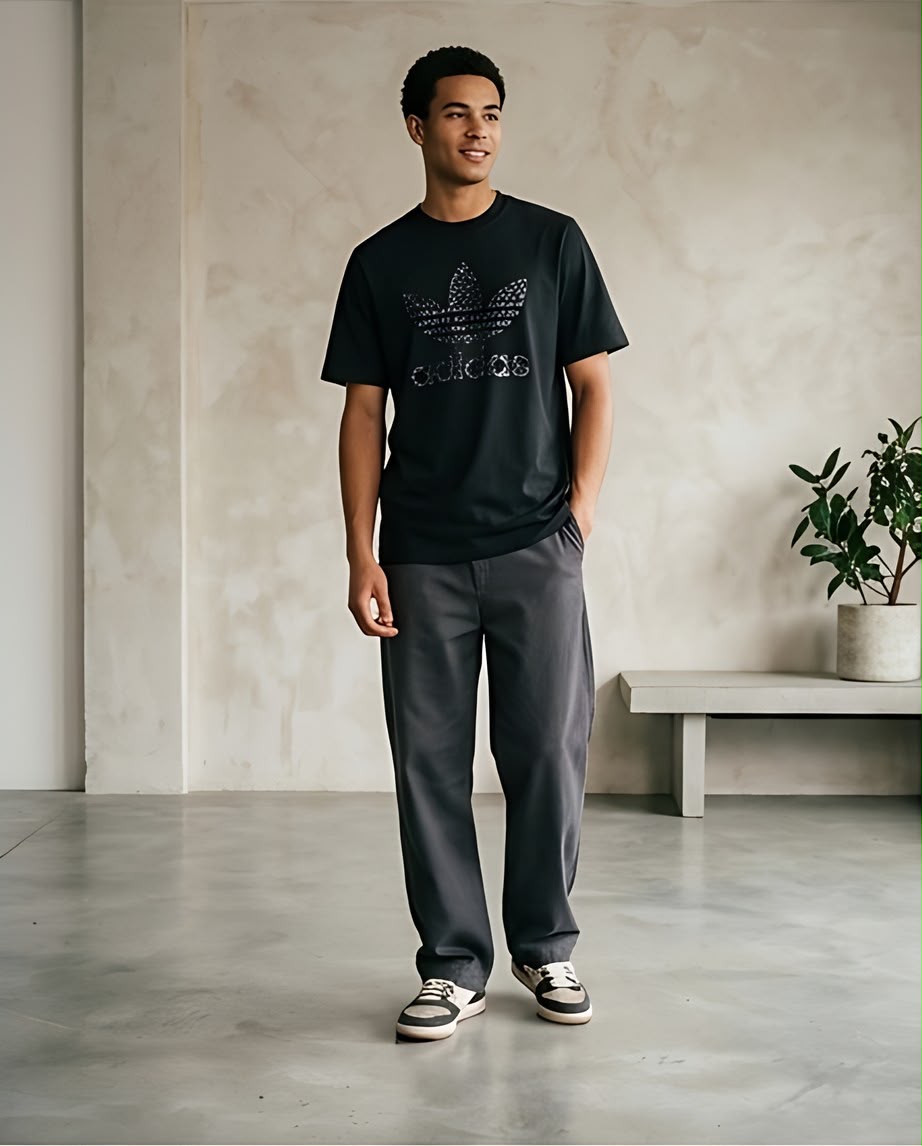 Camiseta Negra adidas Monograma Gris Regular Fit