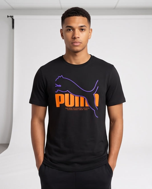 Camiseta Negra PUMA Naranja y Violeta Regular Fit