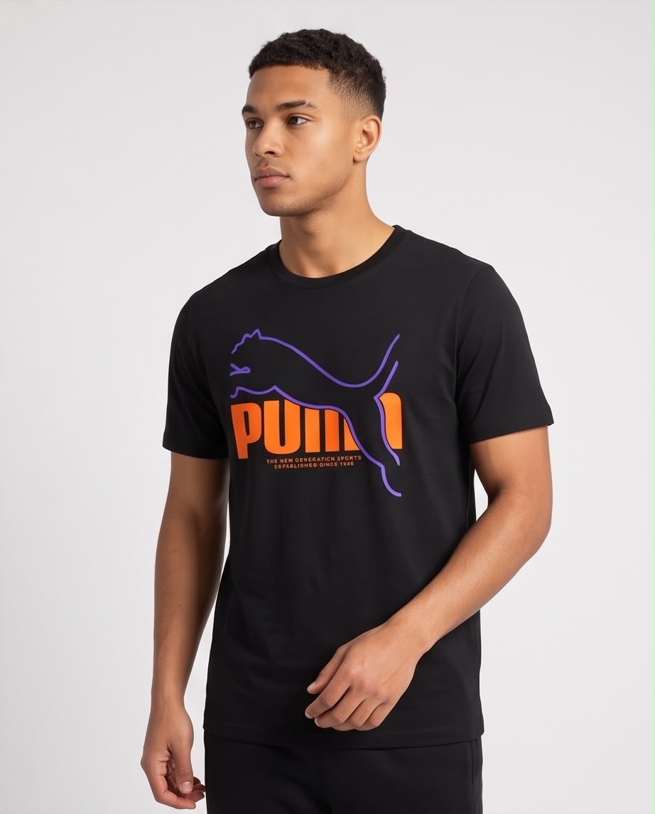 Camiseta Negra PUMA Naranja y Violeta Regular Fit