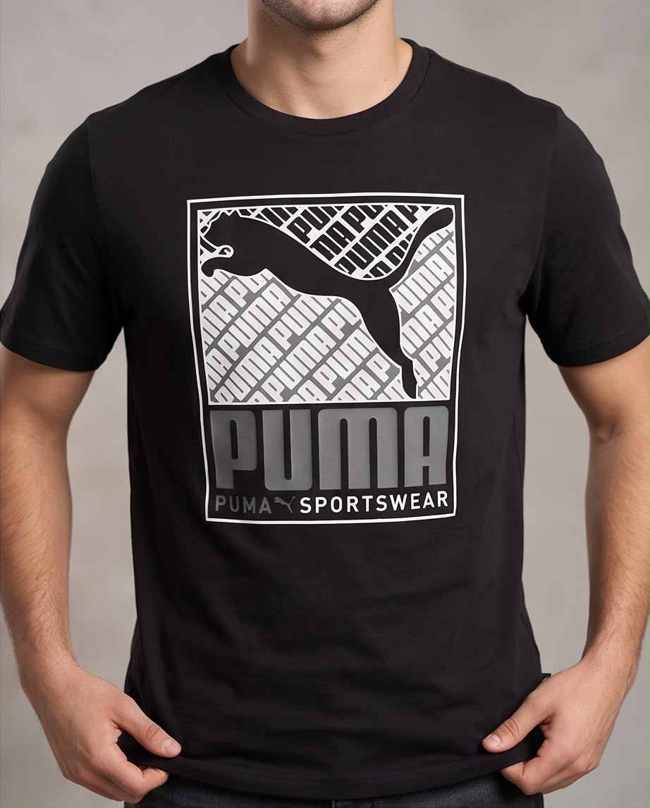 Camiseta Negra PUMA Sportswear Gris y Blanco Regular Fit
