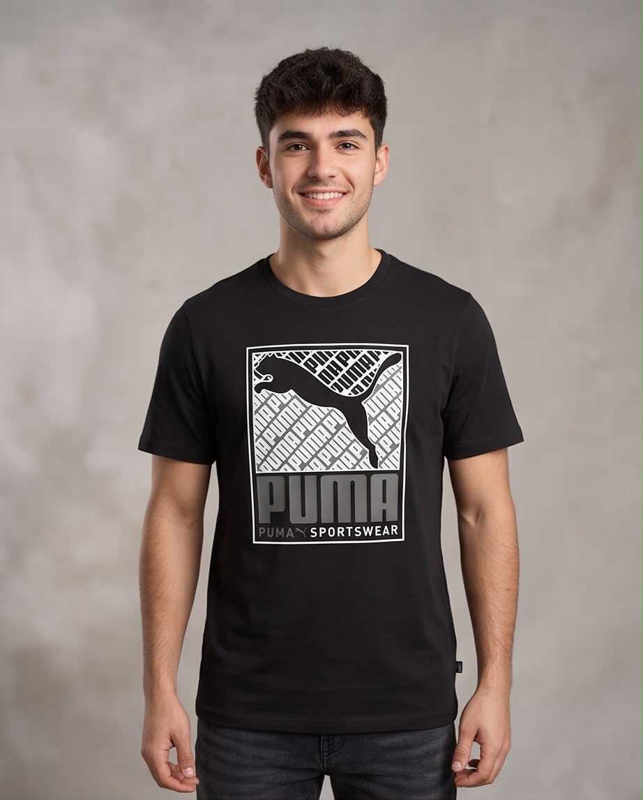 Camiseta Negra PUMA Sportswear Gris y Blanco Regular Fit