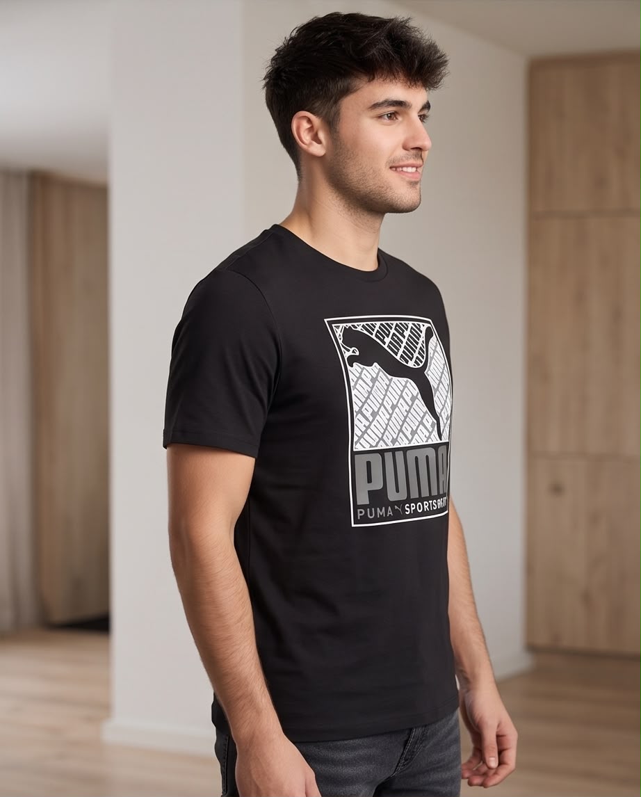 Camiseta Negra PUMA Sportswear Gris y Blanco Regular Fit