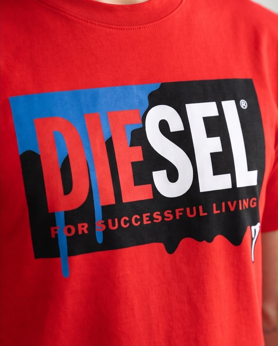 Camiseta Roja con Estampado DIESEL Regular Fit