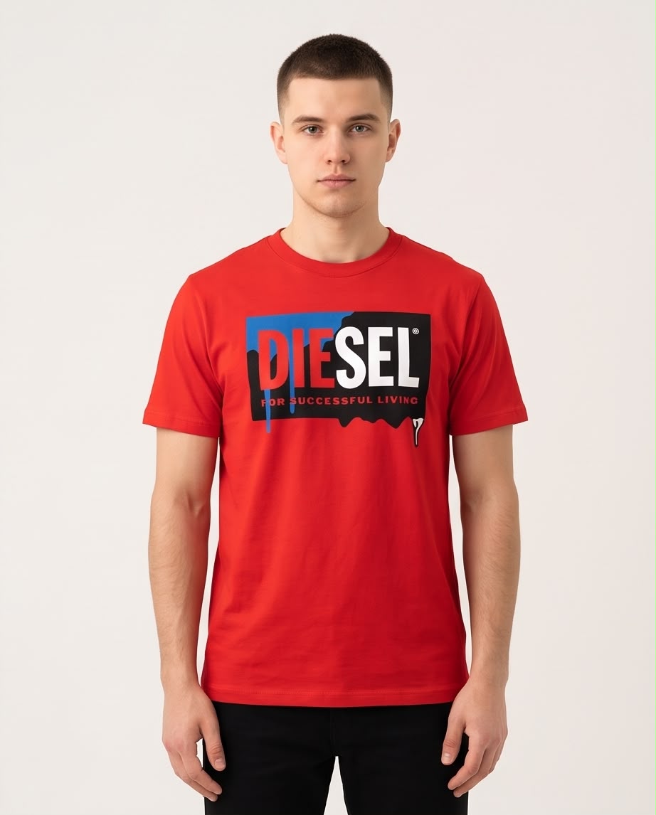 Camiseta Roja con Estampado DIESEL Regular Fit