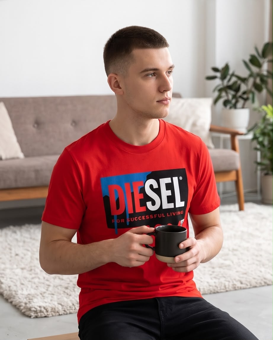 Camiseta Roja con Estampado DIESEL Regular Fit