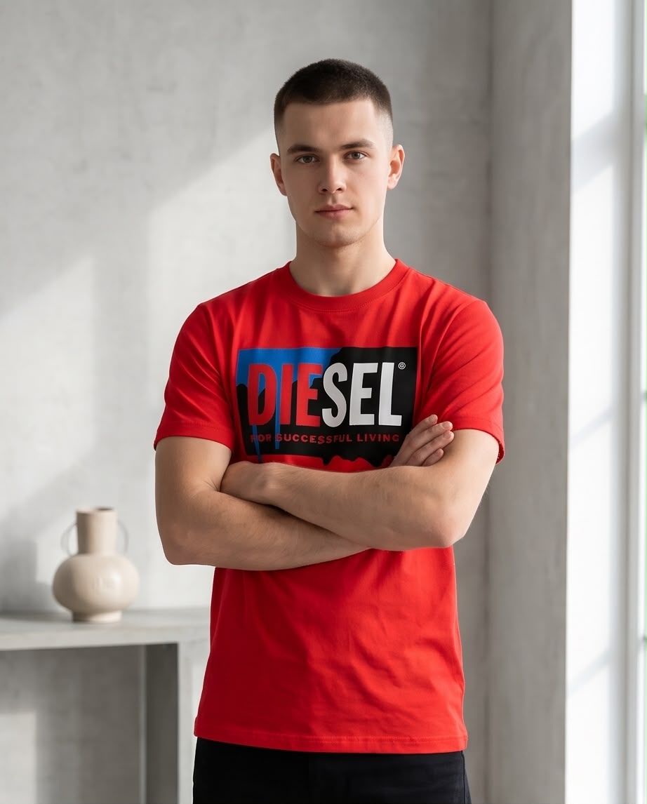 Camiseta Roja con Estampado DIESEL Regular Fit
