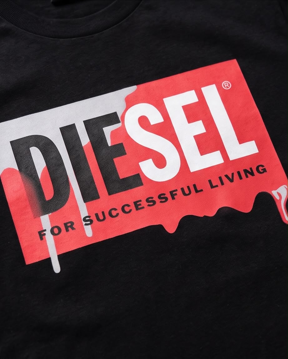 Camiseta Negra DIESEL Rojo y Blanco Efecto Goteo Regular Fit