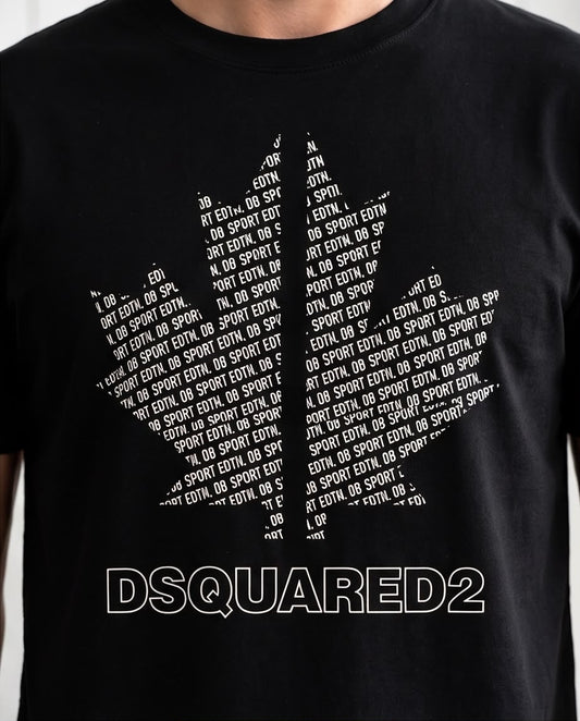 Camiseta Negra DSQUARED2 Hoja de Letras Blancas Regular Fit