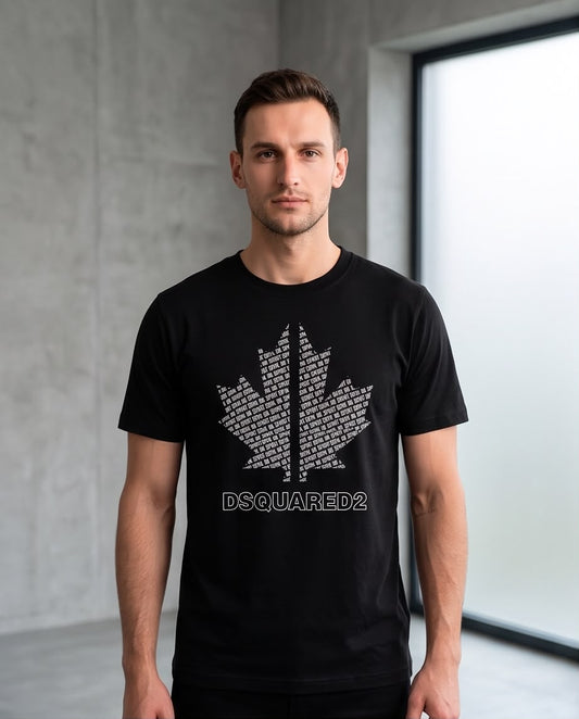 Camiseta Negra DSQUARED2 Hoja de Letras Blancas Regular Fit