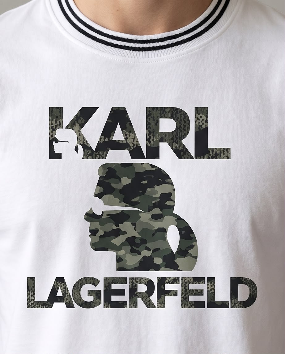 Camiseta Blanca KARL LAGERFELD Camuflada Cuello Rayado Regular Fit