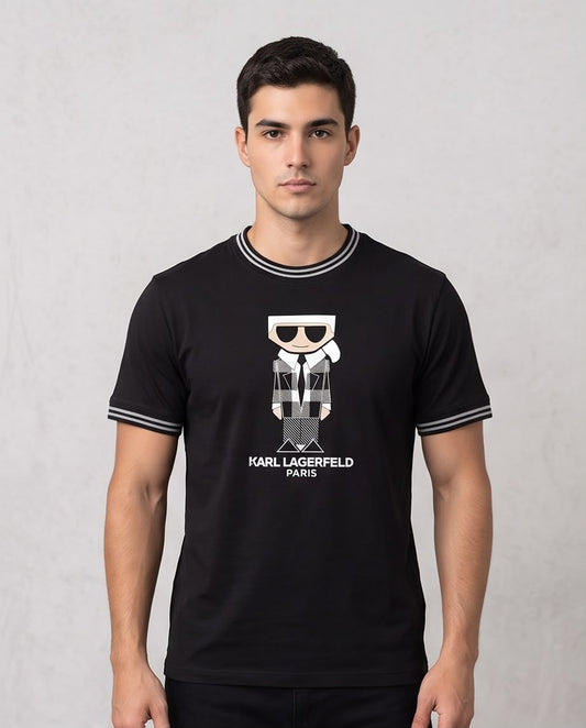 Camiseta Negra KARL LAGERFELD Traje de Cuadros Cuello Rayado Regular Fit