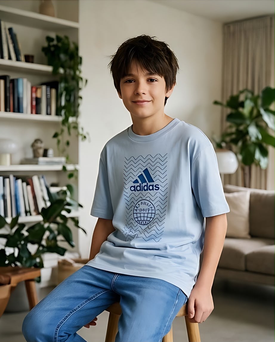 Camiseta Niño adidas Ondas y Globo Azul Cielo Semi Oversize