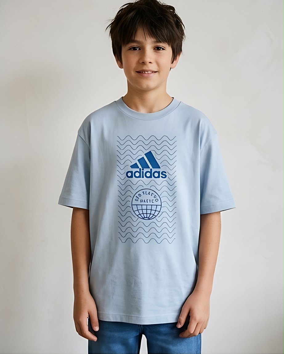 Camiseta Niño adidas Ondas y Globo Azul Cielo Semi Oversize