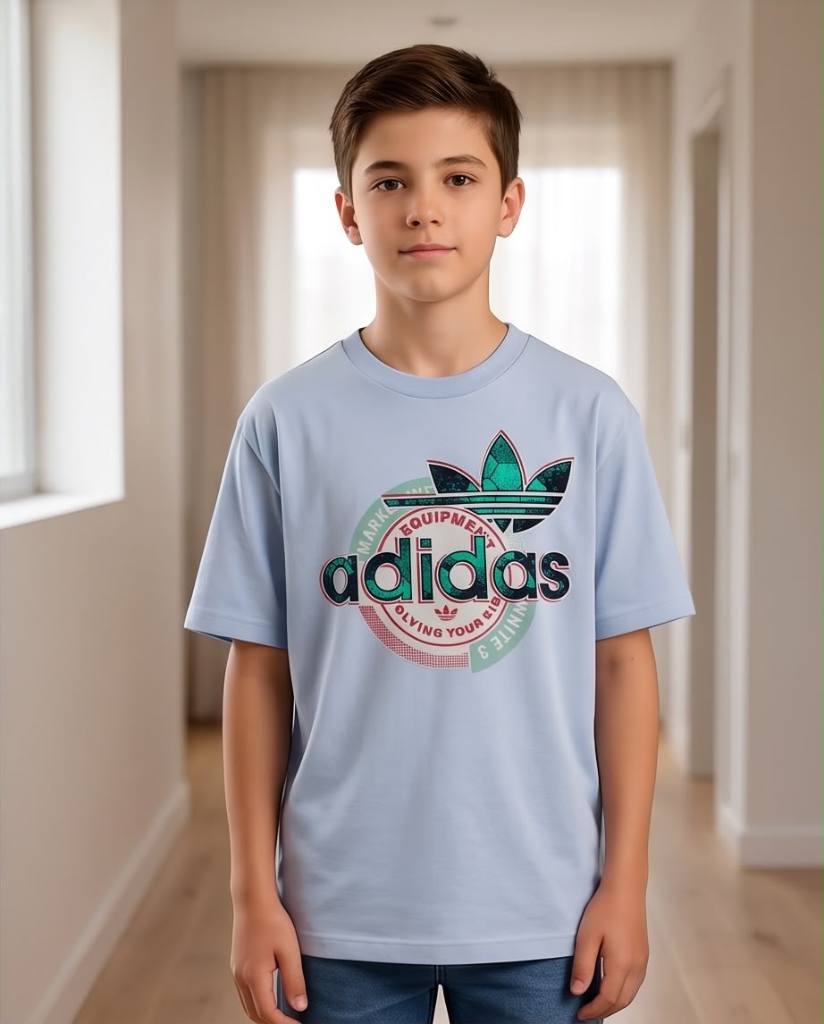 Camiseta Niño adidas Trébol Verde Sello Circular Rosa Azul Cielo Semi Oversize