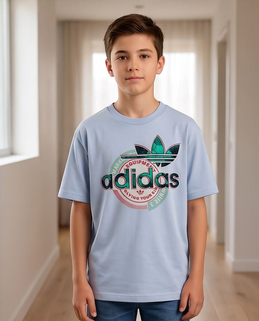 Camiseta Niño adidas Trébol Verde Sello Circular Rosa Azul Cielo Semi Oversize