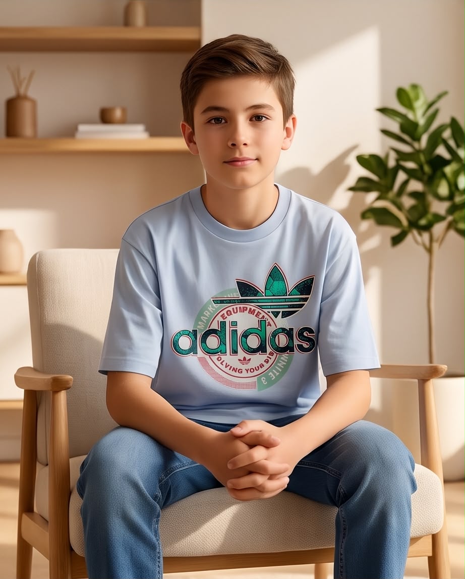 Camiseta Niño adidas Trébol Verde Sello Circular Rosa Azul Cielo Semi Oversize