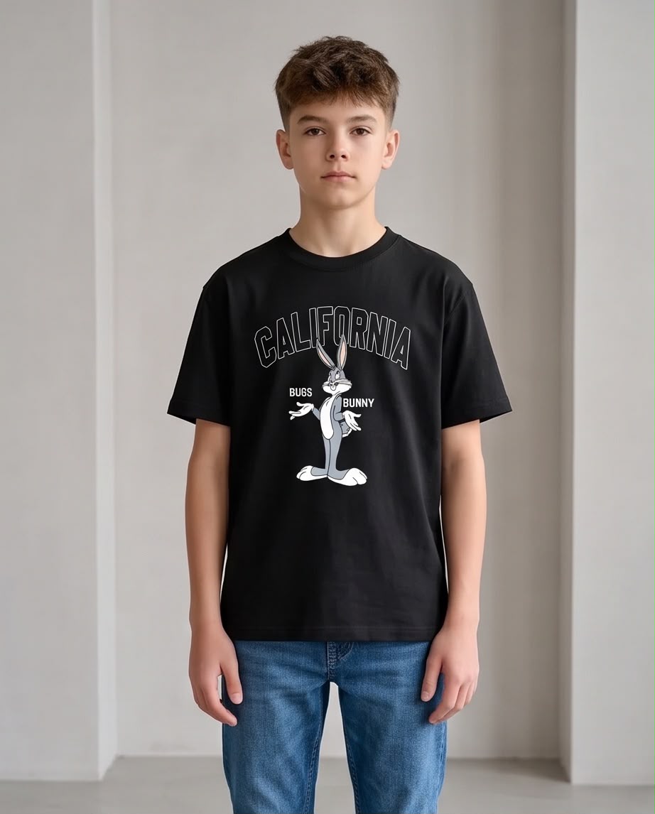 Camiseta Niño Bugs Bunny California Negra Semi Oversize