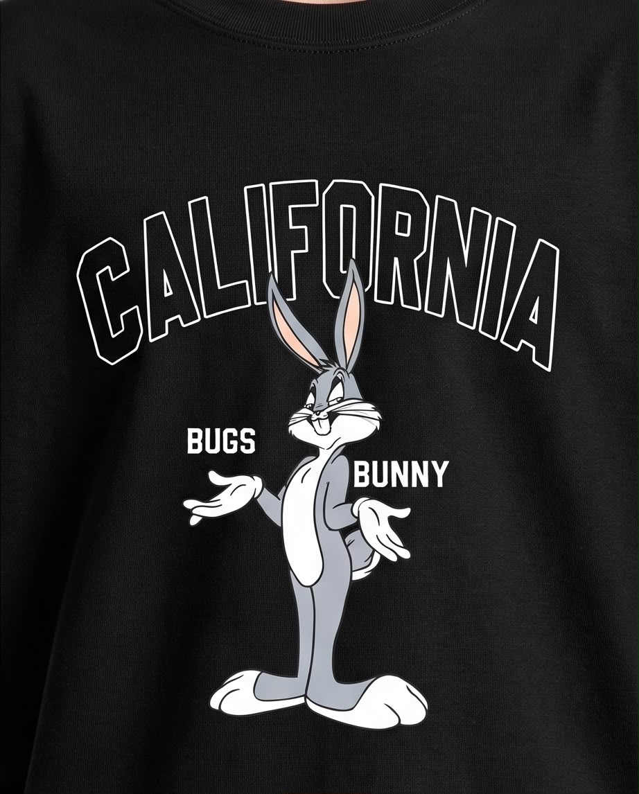 Camiseta Niño Bugs Bunny California Negra Semi Oversize