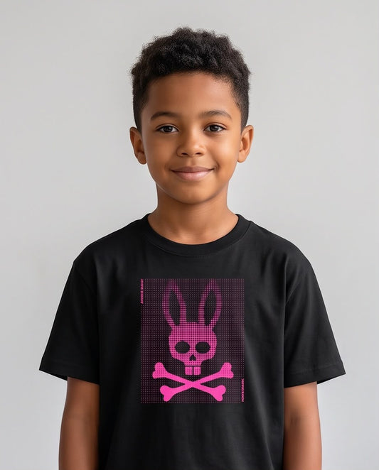Camiseta Niño Psycho Bunny Calavera Fucsia Efecto Puntos Negra Semi Oversize