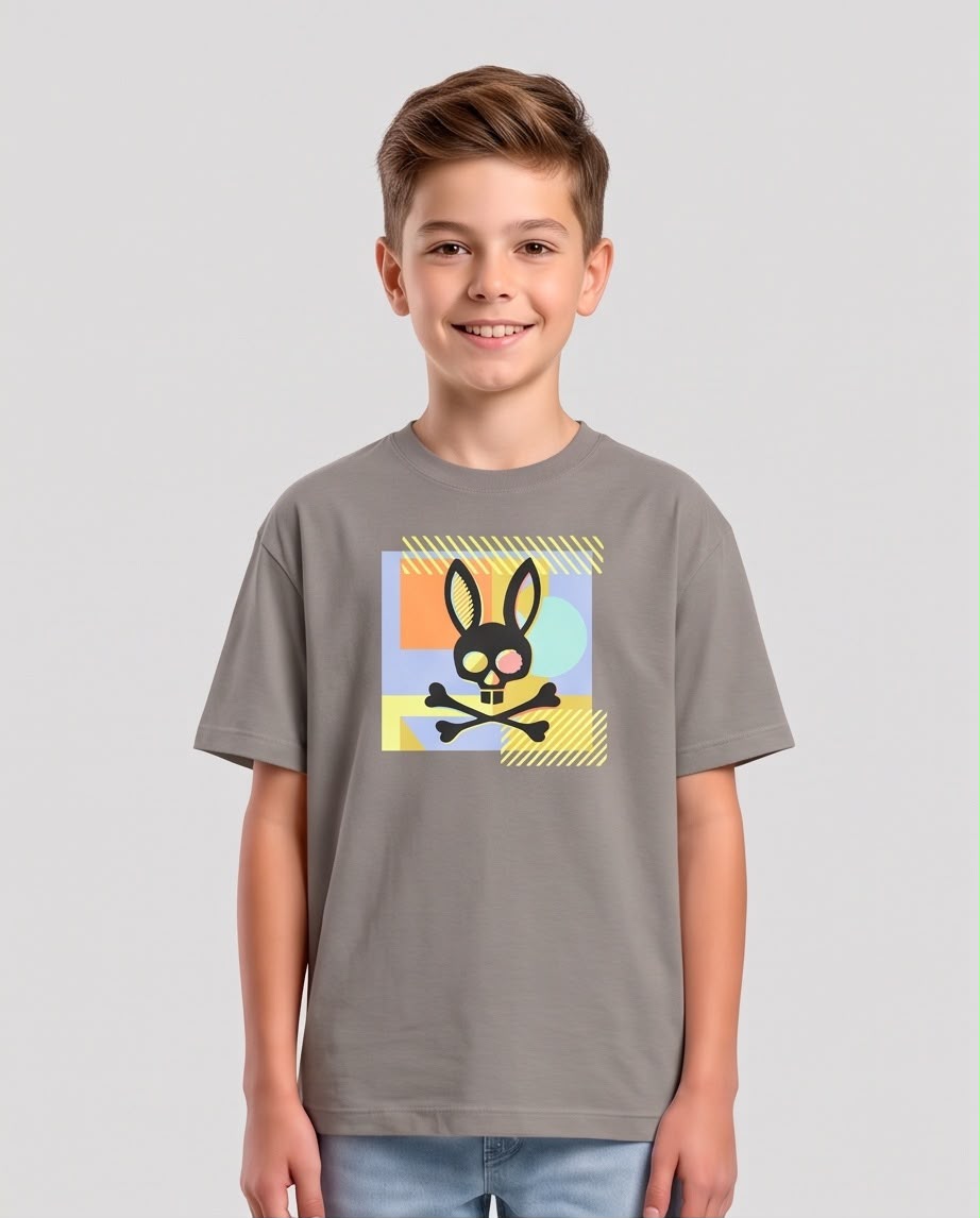 Camiseta Niño Psycho Bunny Calavera Negra Geométrico Multicolor Verde Cromo Semi Oversize