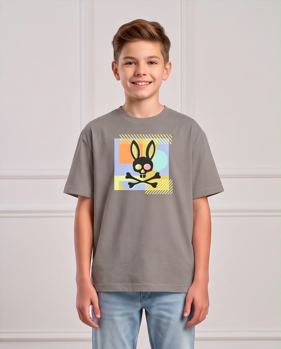 Camiseta Niño Psycho Bunny Calavera Negra Geométrico Multicolor Verde Cromo Semi Oversize