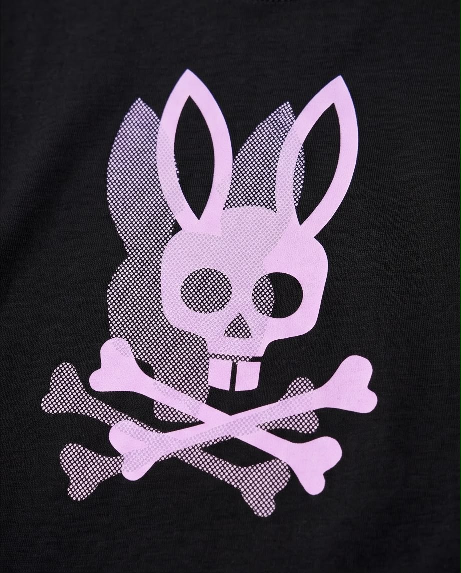 Camiseta Niño Psycho Bunny Calavera Lila Sombra Punteada Negra Semi Oversize
