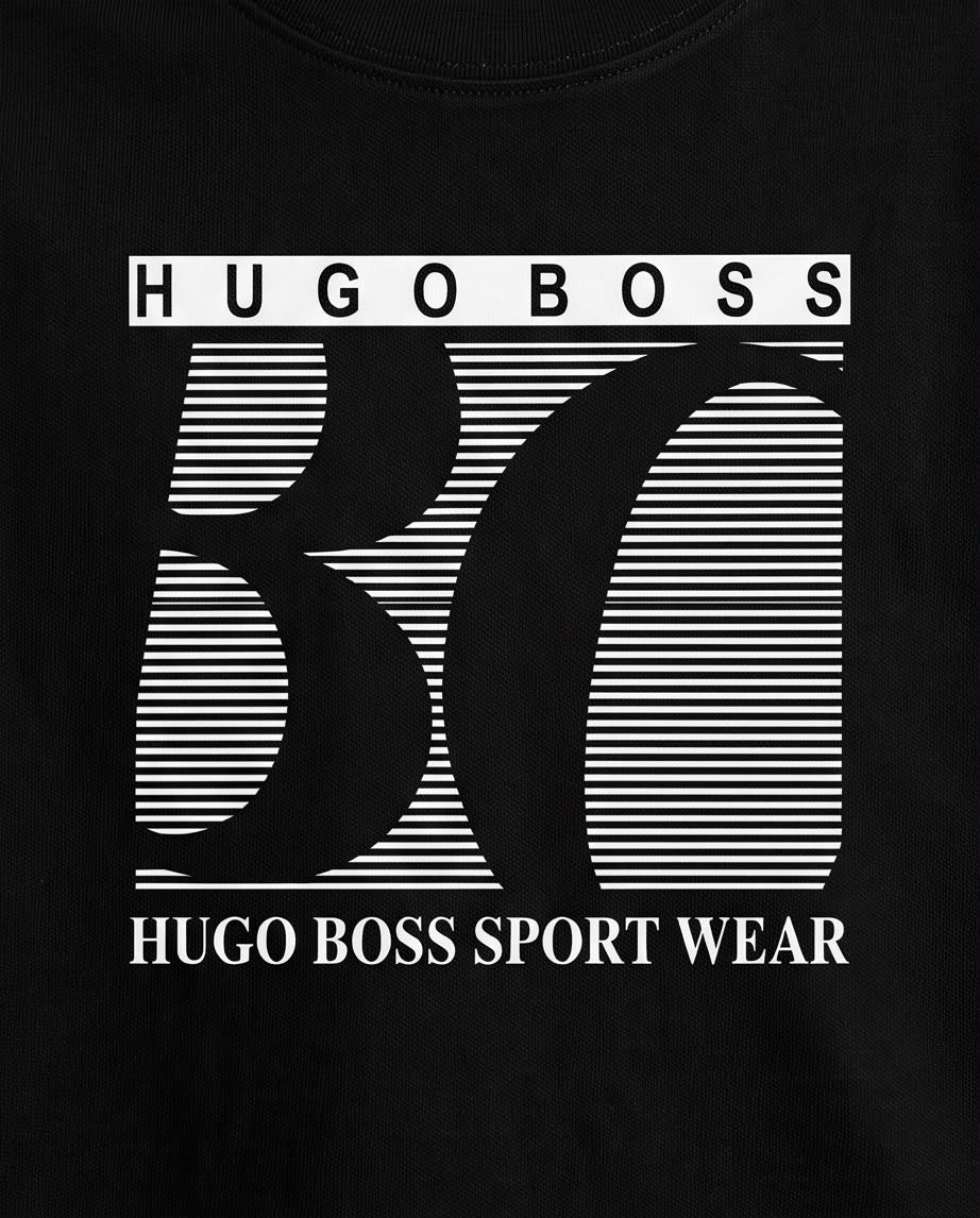 Camiseta Niño HUGO BOSS Sport Wear Líneas Blancas Negra Semi Oversize