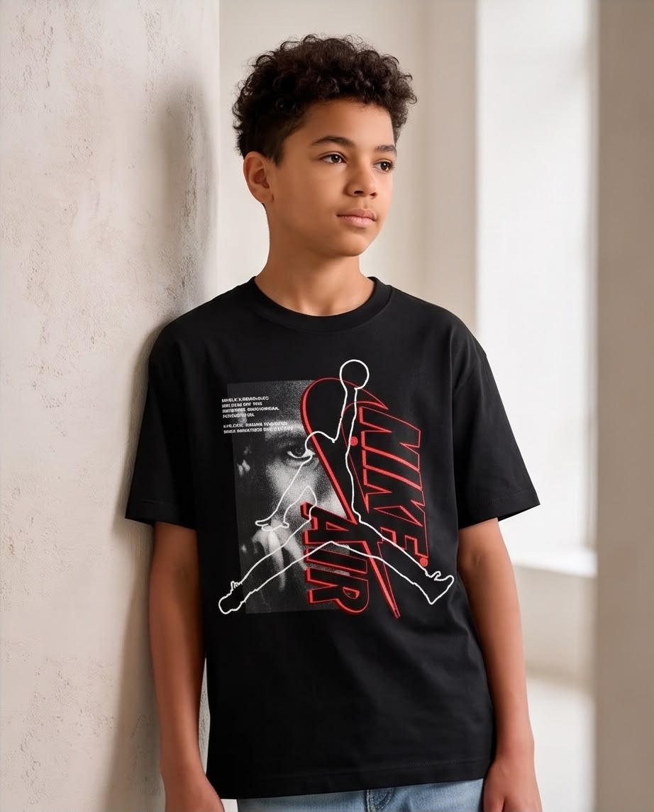 Camiseta Niño Nike Air Rojo Silueta Blanca Negra Semi Oversize
