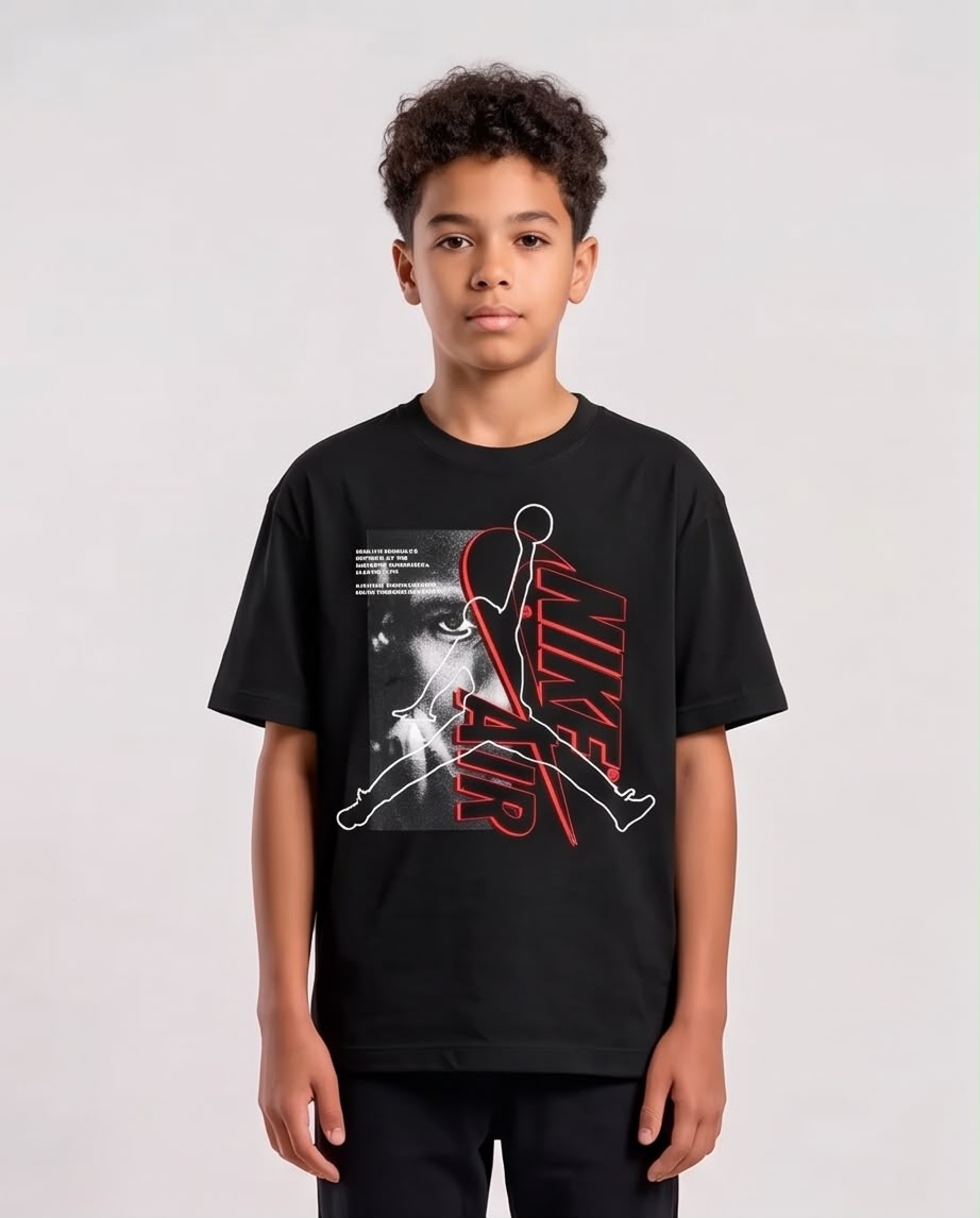Camiseta Niño Nike Air Rojo Silueta Blanca Negra Semi Oversize
