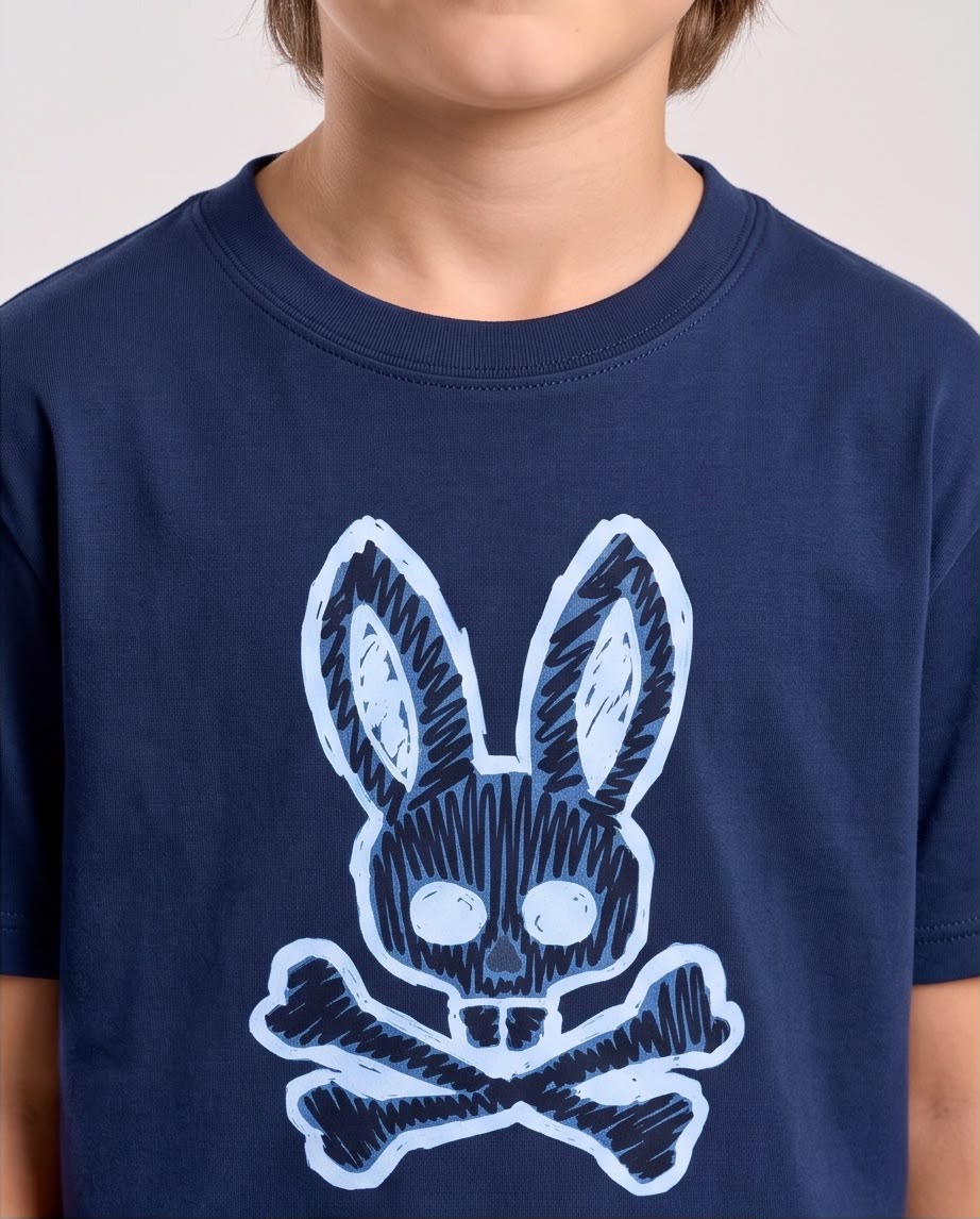 Camiseta Niño Psycho Bunny Calavera Efecto Boceto Azulnavy Semi Oversize
