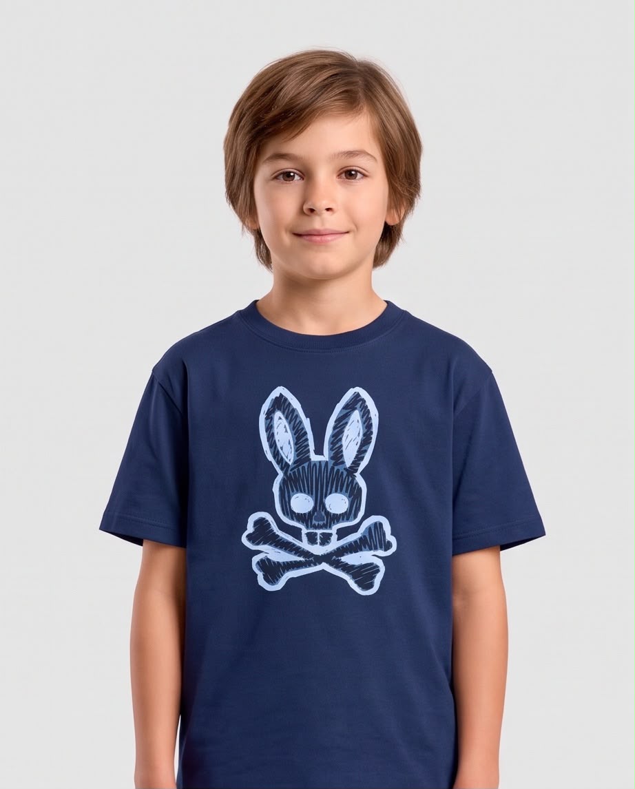 Camiseta Niño Psycho Bunny Calavera Efecto Boceto Azulnavy Semi Oversize